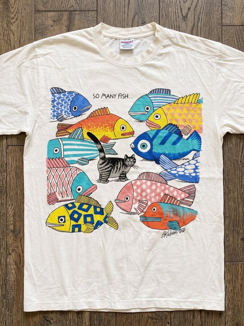 B Kliban Cat So Many Fish Retro Cartoon Graphic Unisex Reprint